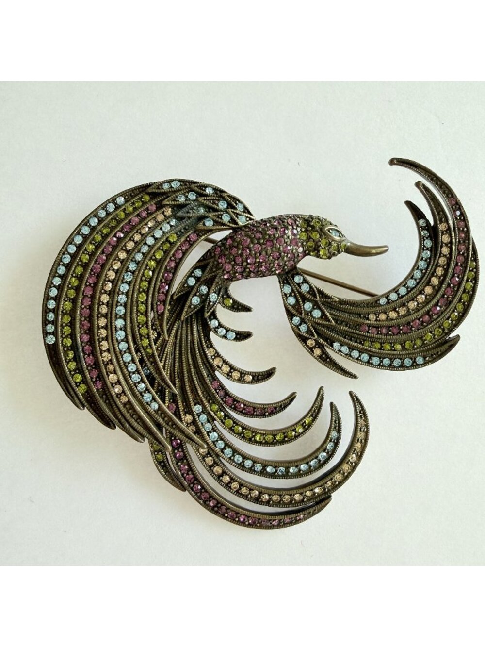 Vtg Heidi Daus Hummingbird Brooch Pin Vintage w Multicolored Swarovski Crystal